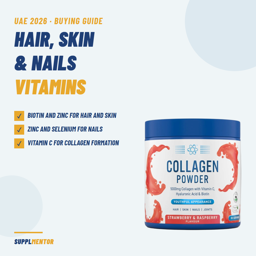 Hair, skin and nails vitamins UAE 2026 buying guide: biotin, zinc, selenium and vitamin C, Applied Nutrition Collagen Beauty