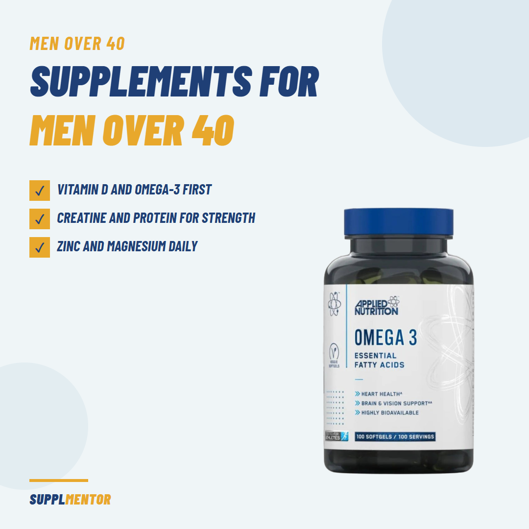 Supplements for men over 40 in the UAE: vitamin D, omega-3, creatine, protein, zinc and magnesium