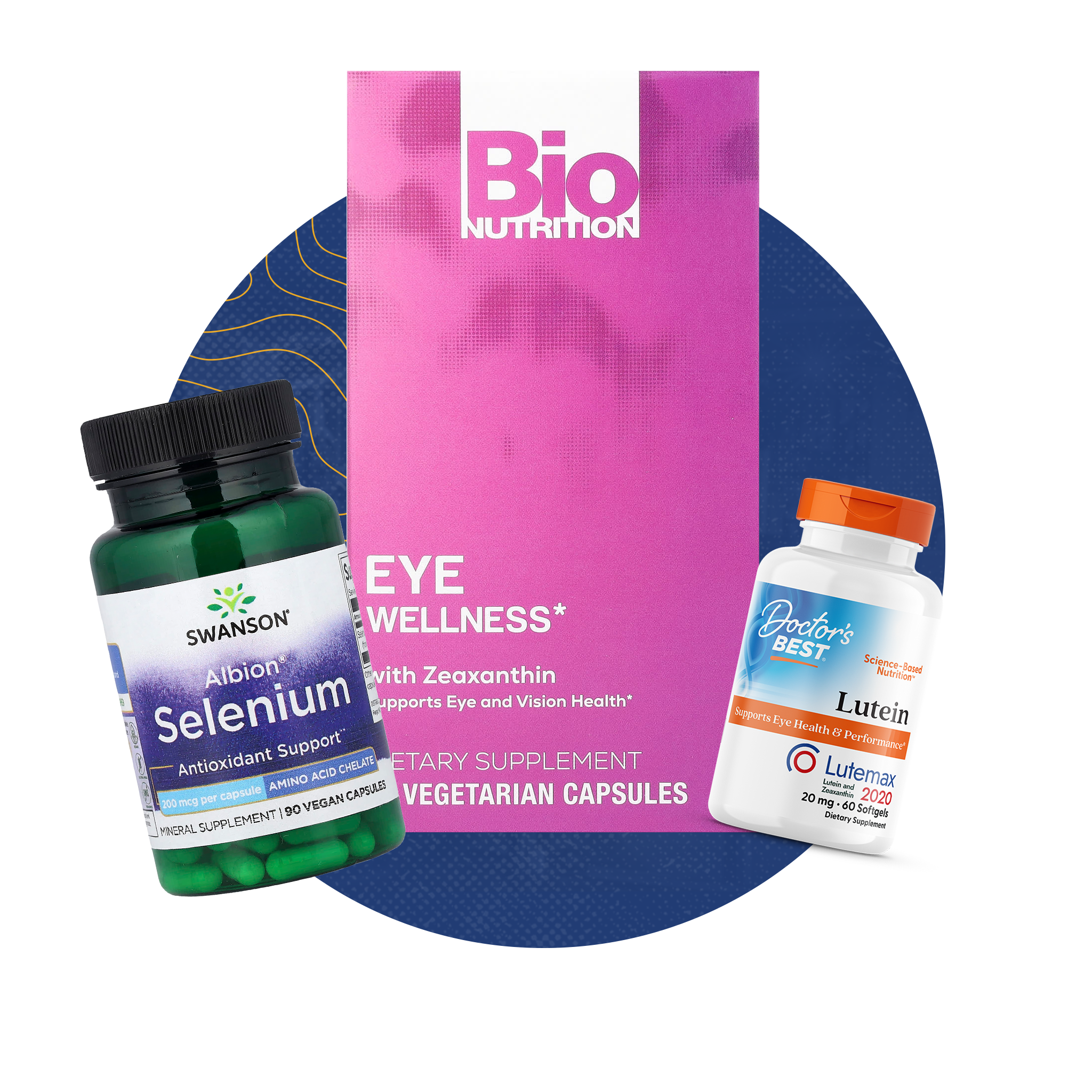 Eye Health supplement collection banner featuring vision support and eye care products
