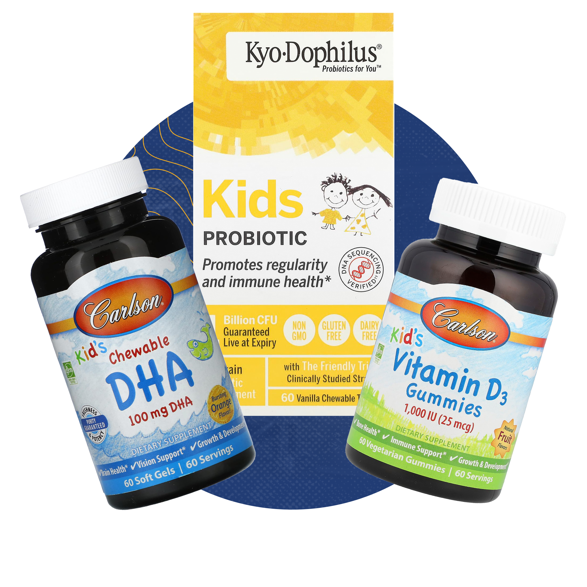 Kids Nutrition supplement collection banner with child-friendly vitamins and health products