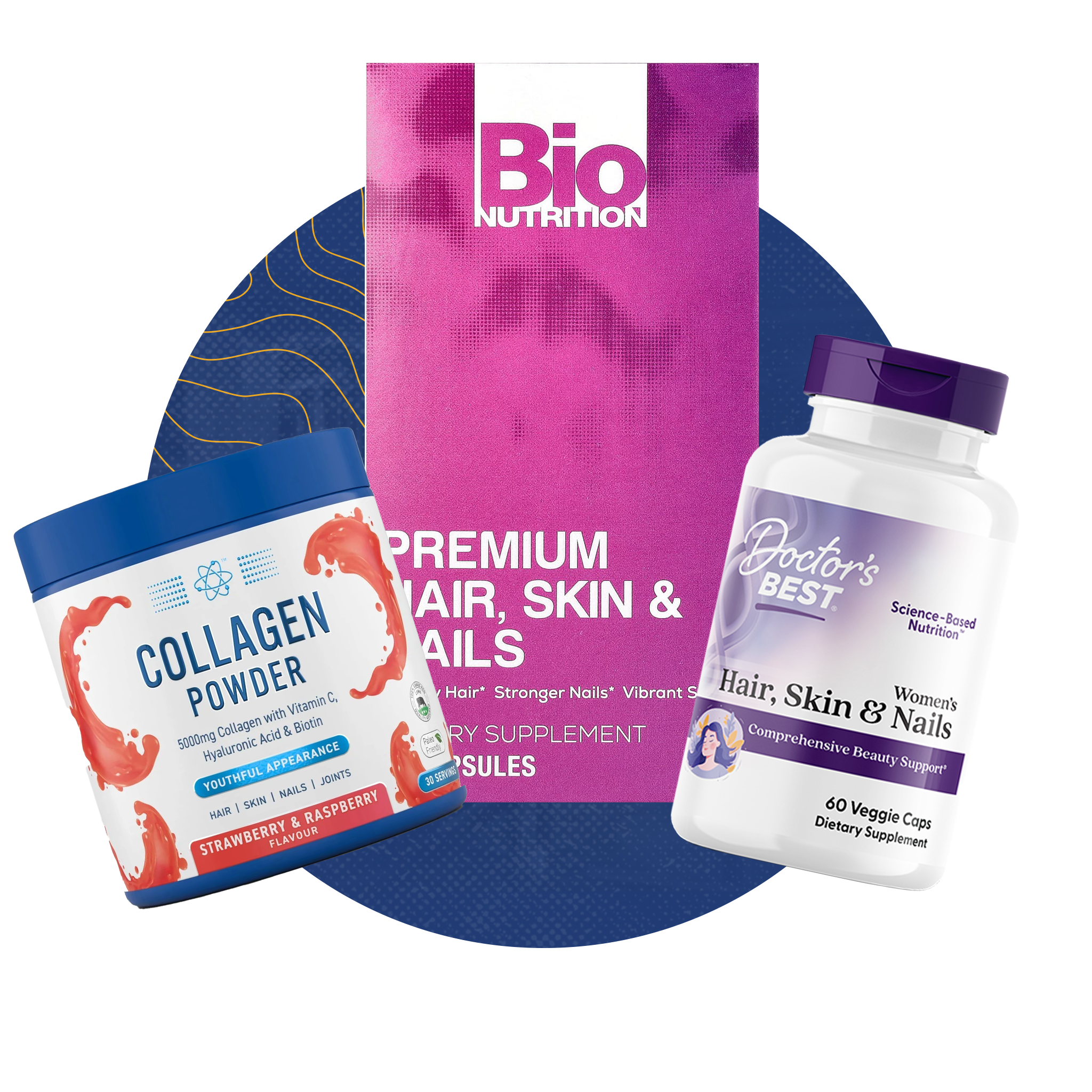 Hair Skin and Nails supplement collection banner for beauty and collagen support products