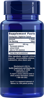 Life Extension Uric Acid Control supplement facts and ingredient details on product label