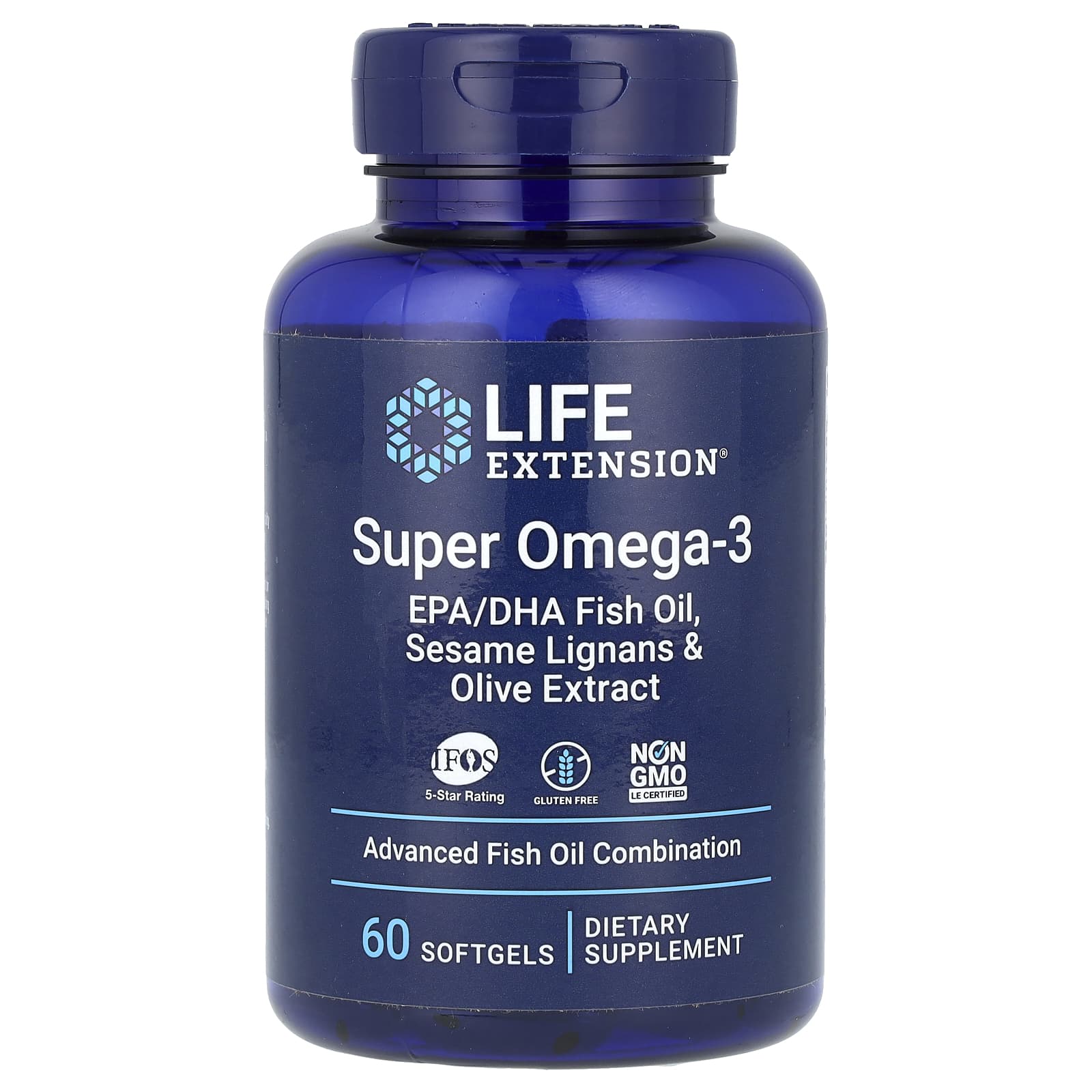 Life Extension Super Omega-3 EPA DHA fish oil with sesame lignans 60 softgels bottle