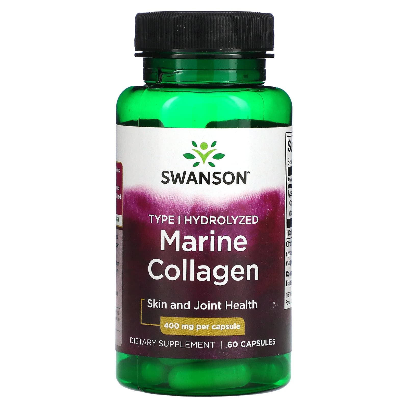 Swanson Marine Collagen 400mg 60 capsules front packaging for skin and joint support