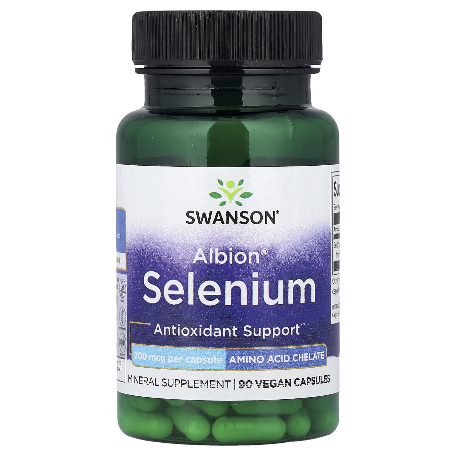 Swanson Albion Selenium 200mcg 90 vegan capsules mineral supplement bottle front