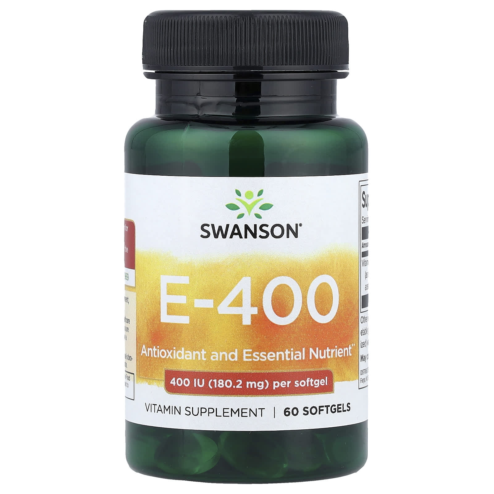 Swanson Vitamin E-400 180.2mg 400 IU 60 softgels antioxidant supplement bottle front