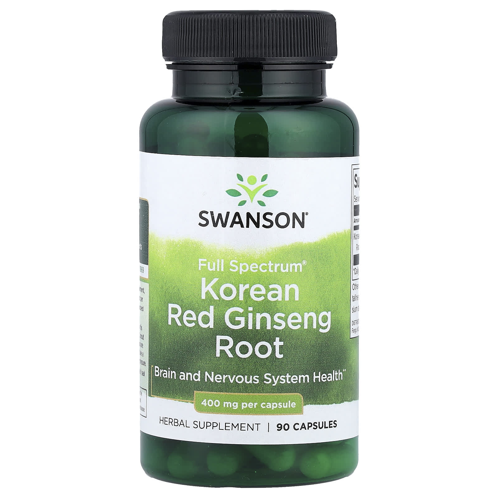 Swanson Full Spectrum Korean Red Ginseng Root 400mg 90 capsules energy supplement bottle