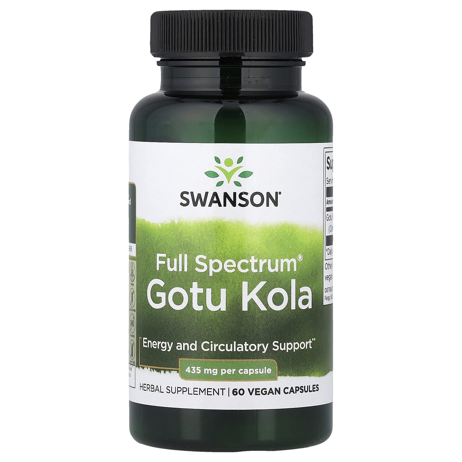 Swanson Full Spectrum Gotu Kola 435mg 60 capsules herbal supplement front view