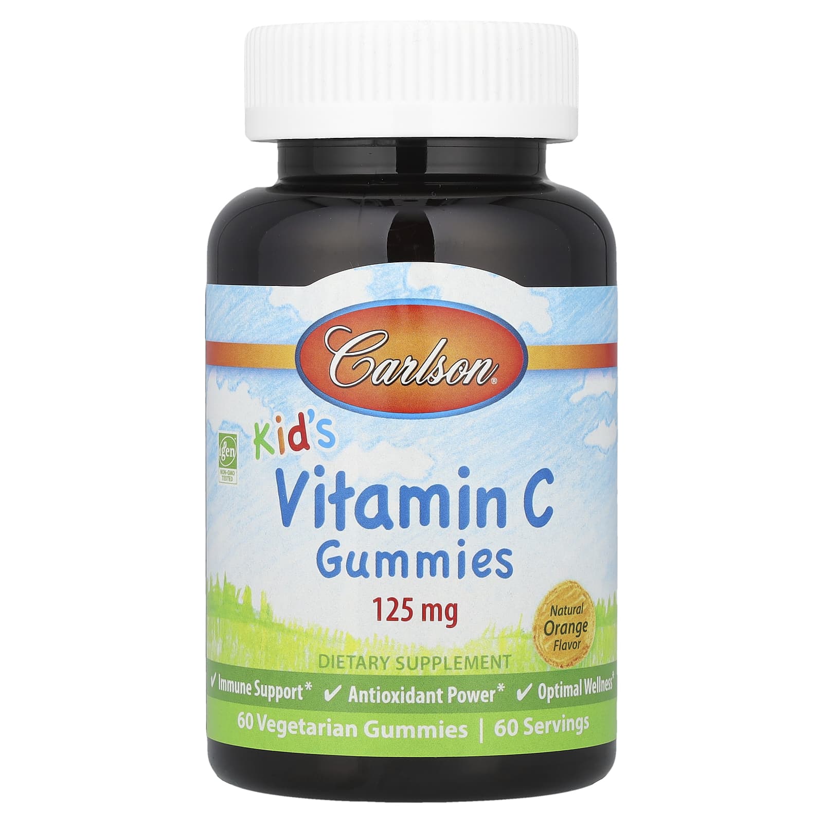 Carlson Kids Vitamin C Gummies Natural Orange 125mg 60 vegetarian gummies front packaging