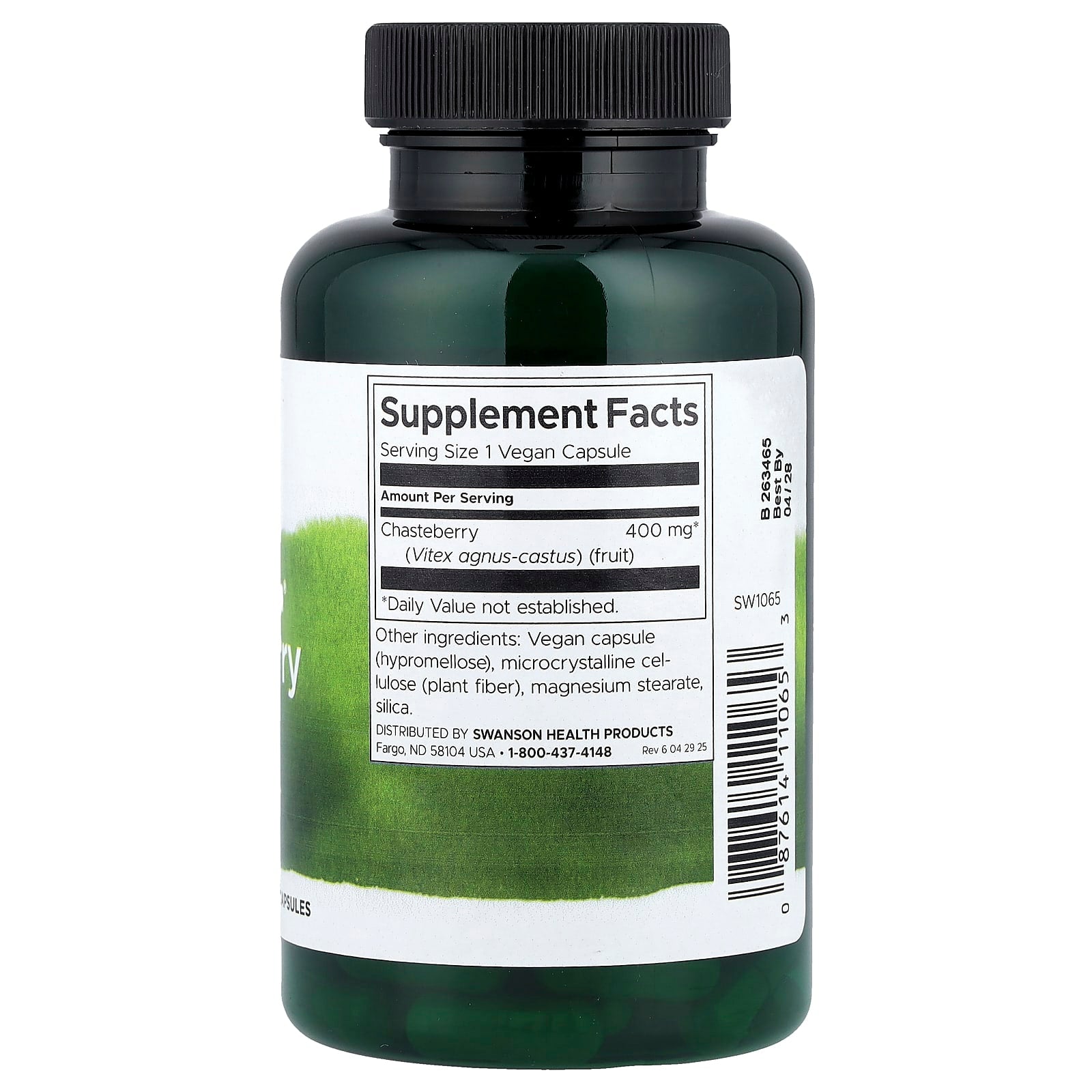 Swanson Chasteberry Fruit capsules supplement facts and herbal ingredient information panel