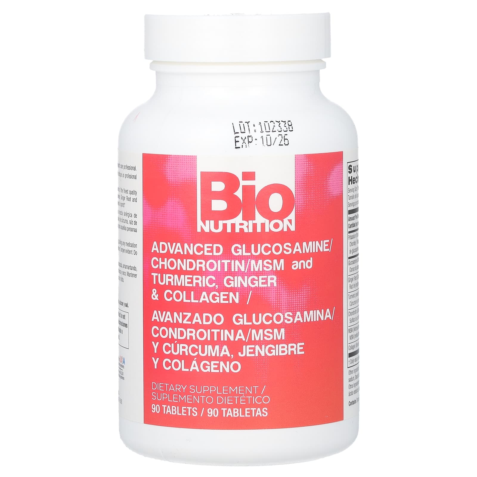 Bio Nutrition glucosamine chondroitin MSM collagen tablets supplement facts and ingredient list