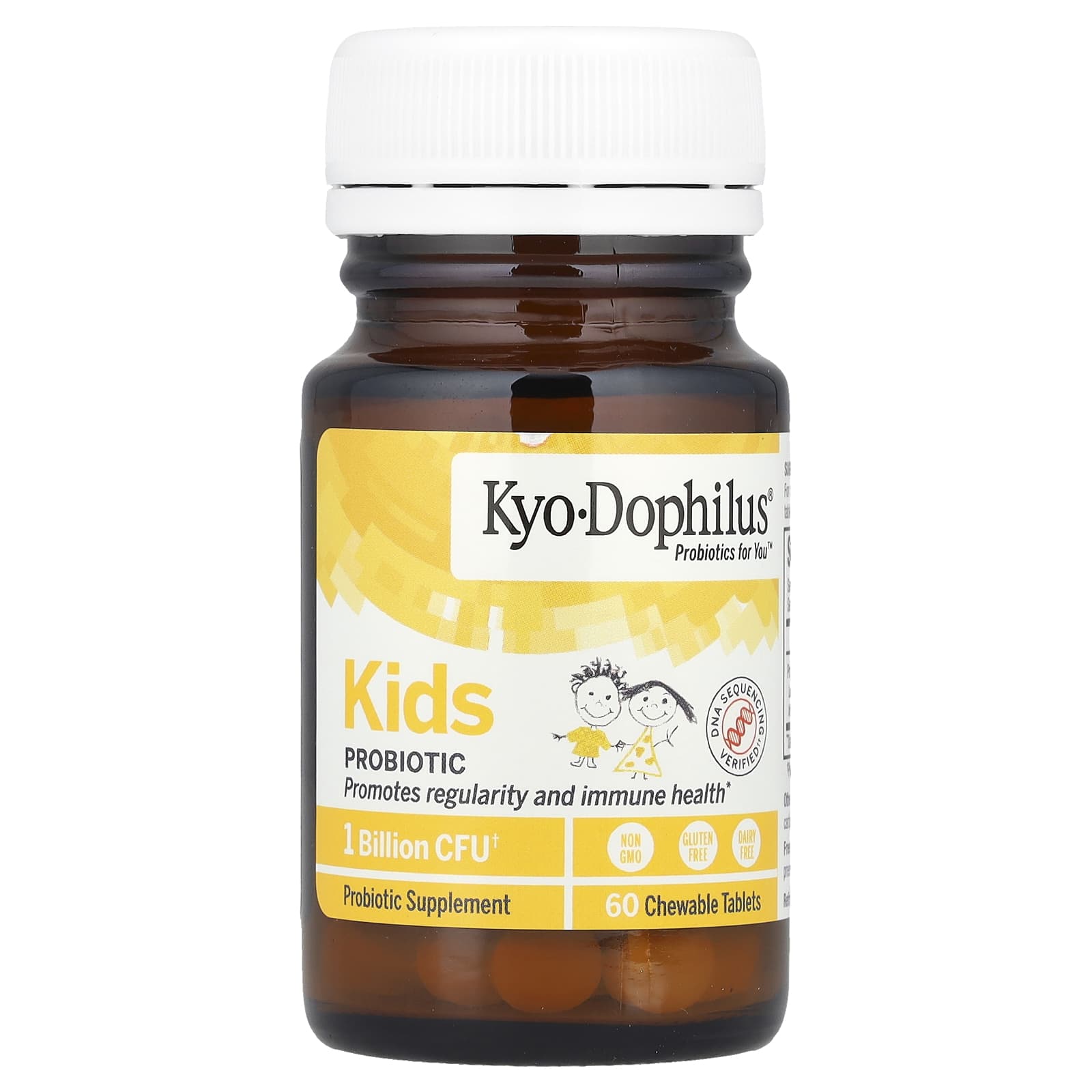 Kyolic Kids Vanilla Probiotic 60 chewable tablets back panel ingredient and usage details
