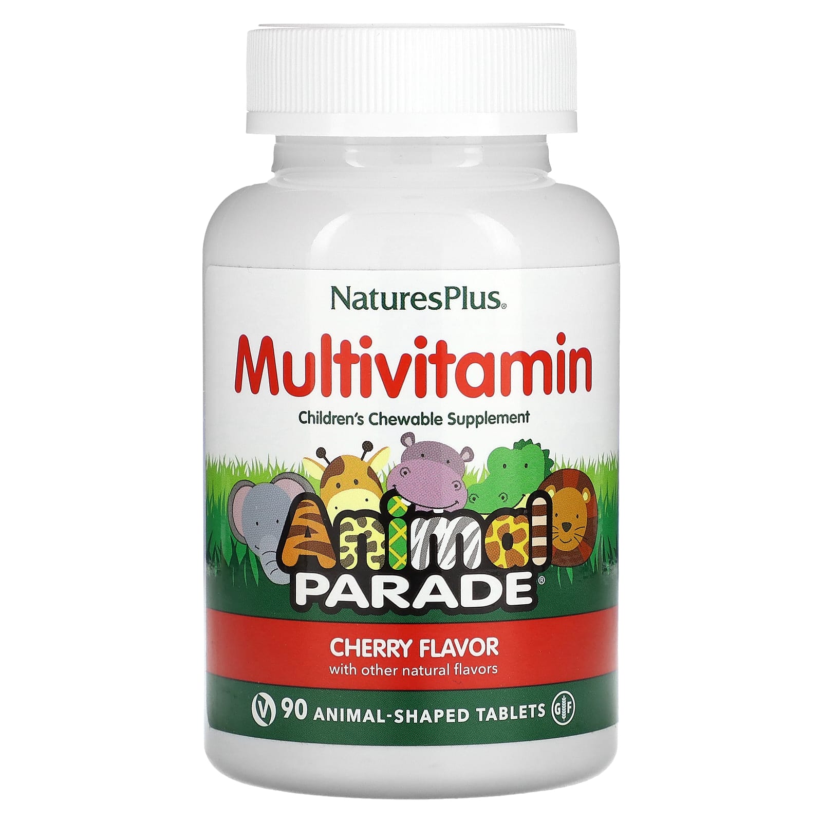 NaturesPlus Animal Parade children's cherry chewable multivitamin 90 animal-shaped tablets
