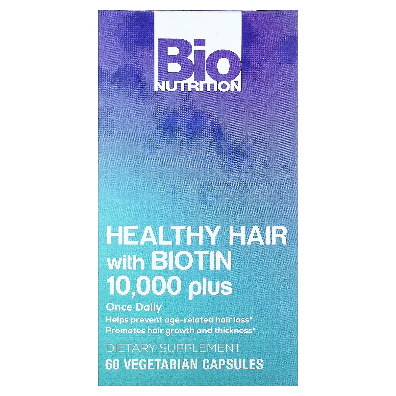 Bio Nutrition Healthy Hair with Biotin 10000 Plus 60 vegetarian capsules front packaging