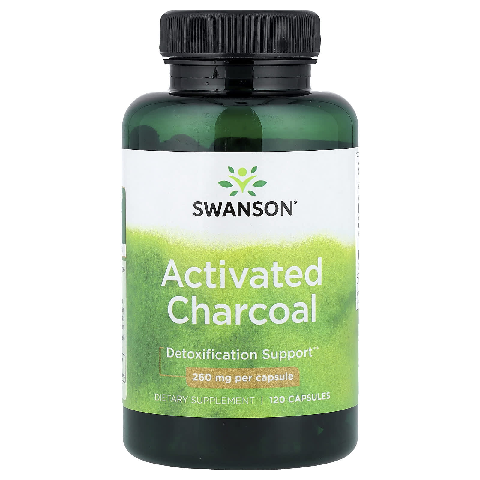 Swanson Activated Charcoal 260mg 120 capsules detox supplement front packaging