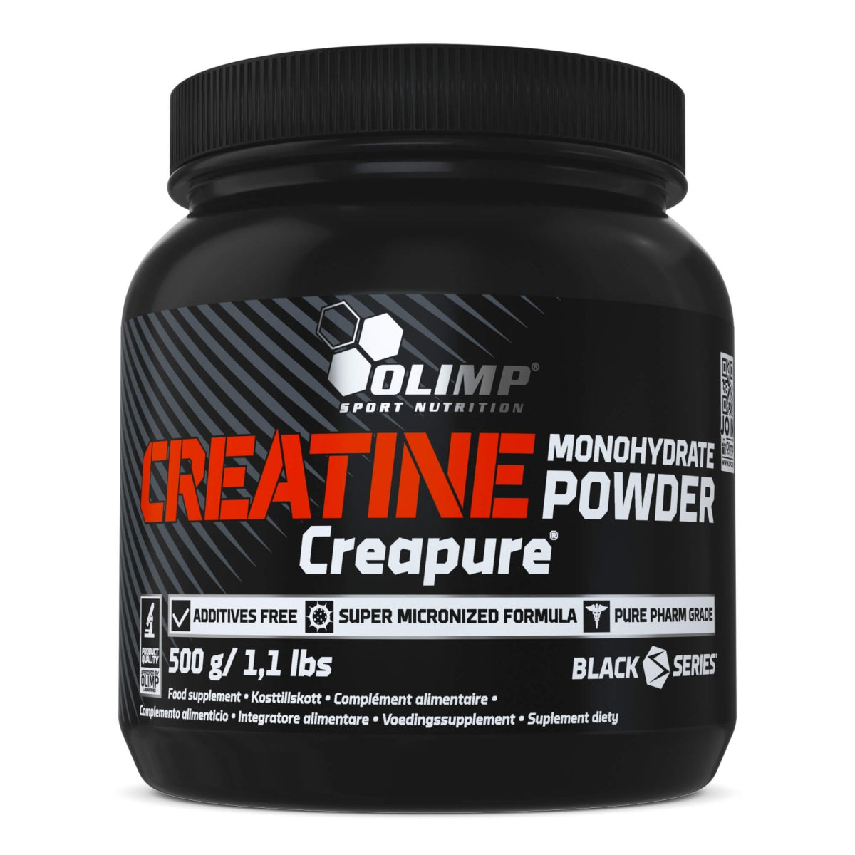Olimp Creatine Monohydrate Powder Creapure 500g natural unflavored tub front view