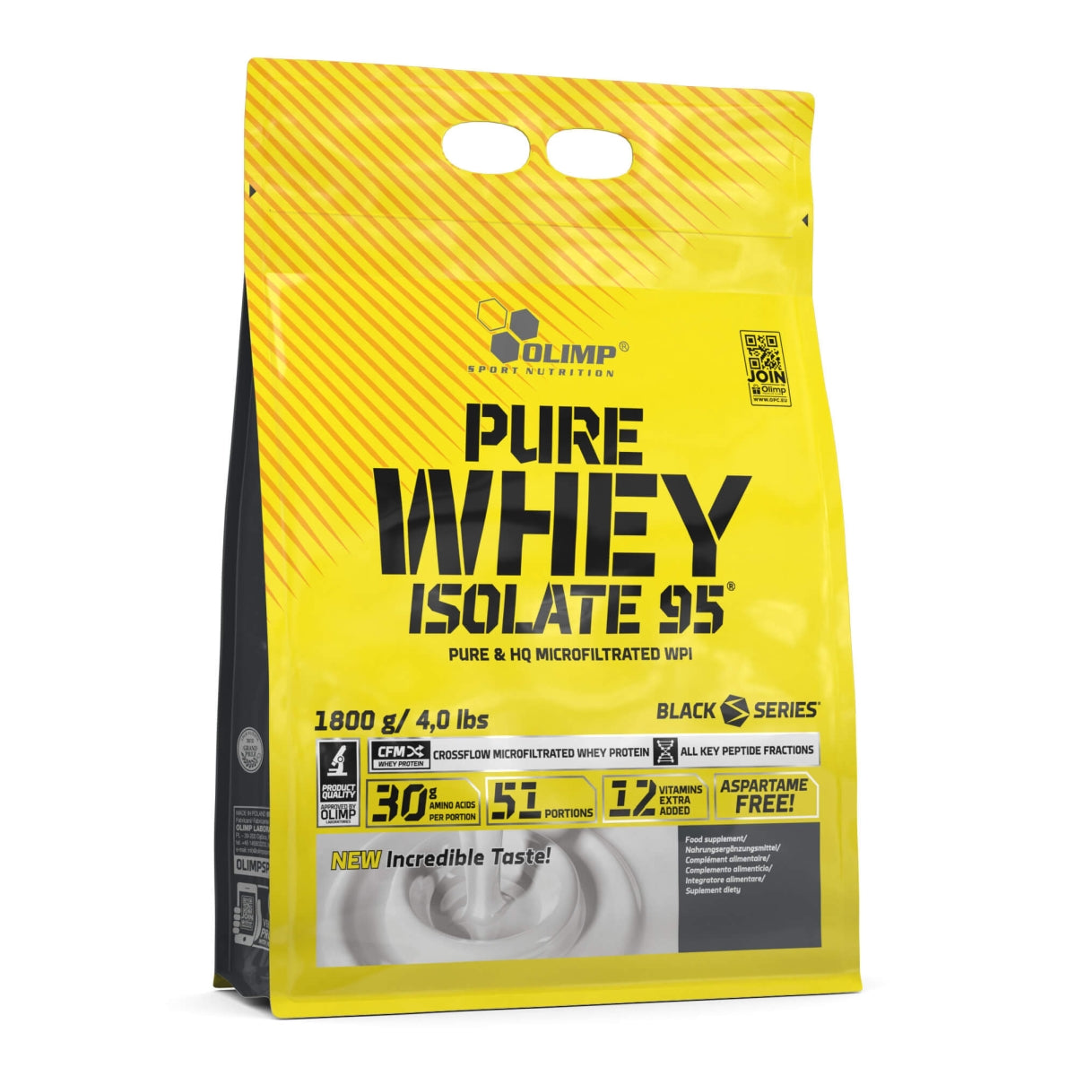 Olimp Pure Whey Isolate 95 vanilla flavor 4lb bag front view protein supplement