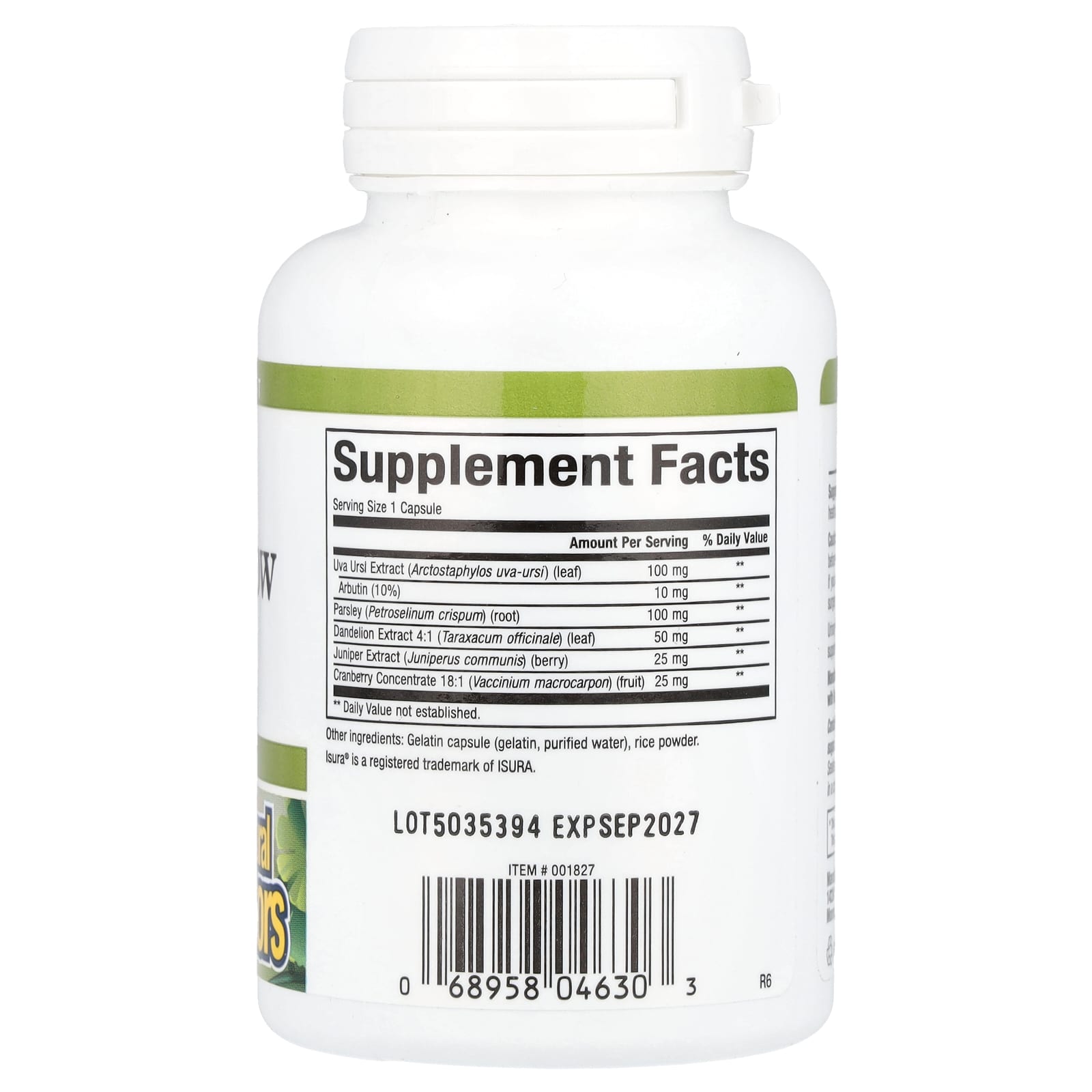 Natural Factors Urinary Flow Formula capsules back panel with herbal ingredient supplement facts