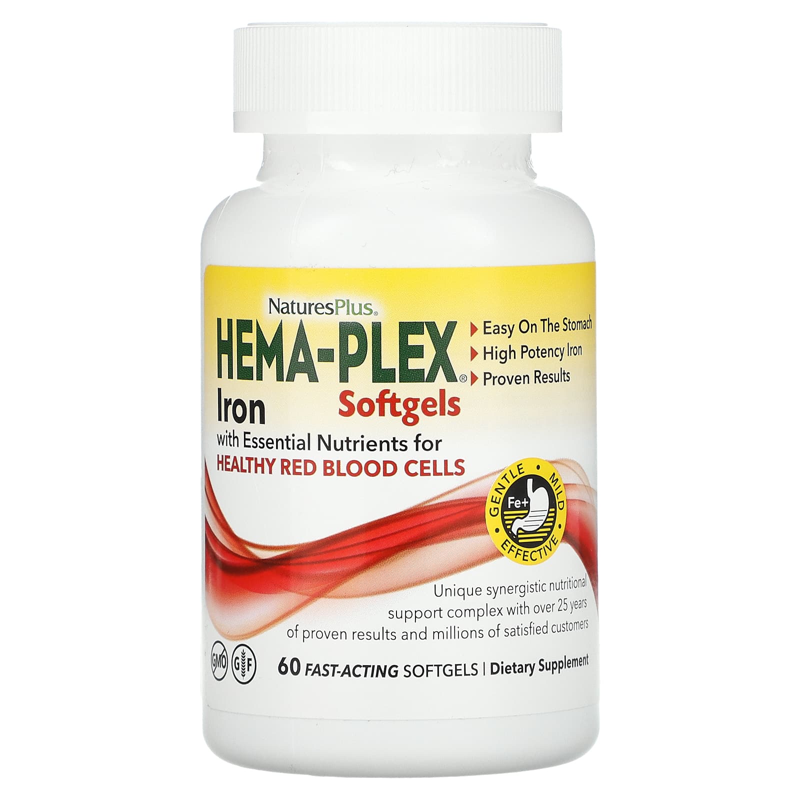 NaturesPlus Hema-Plex iron supplement 60 fast-acting softgels bottle front view