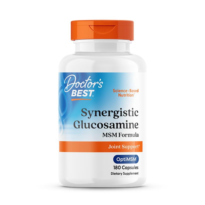 Doctor's Best Glucosamine MSM Formula with OptiMSM 180 capsules front bottle packaging view