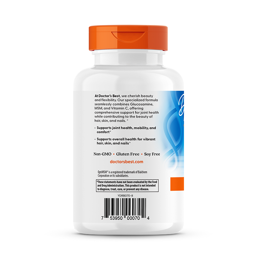 Doctor's Best Glucosamine MSM with OptiMSM 180 capsules side panel ingredient and dosage details