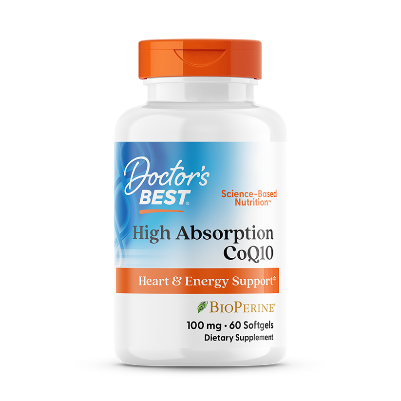 Doctor's Best High Absorption CoQ10 100mg with BioPerine 60 softgels front bottle packaging