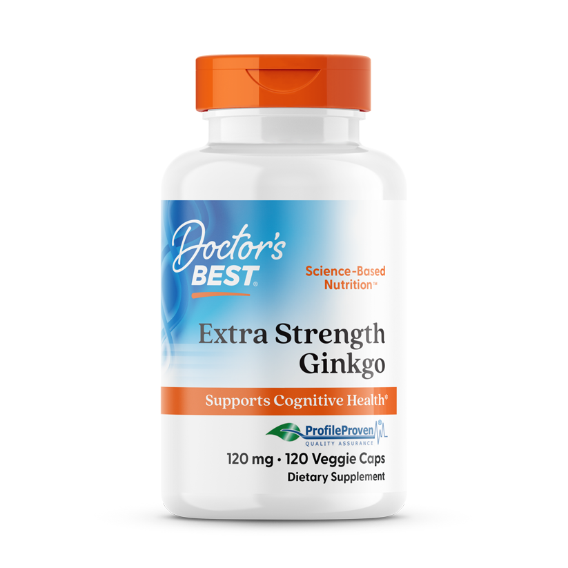 Doctor's Best Extra Strength Ginkgo 120mg front packaging, 360 veggie caps bottle