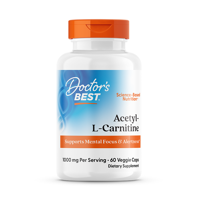 Doctor's Best Acetyl-L-Carnitine 1000mg per serving 60 veggie caps front packaging product shot