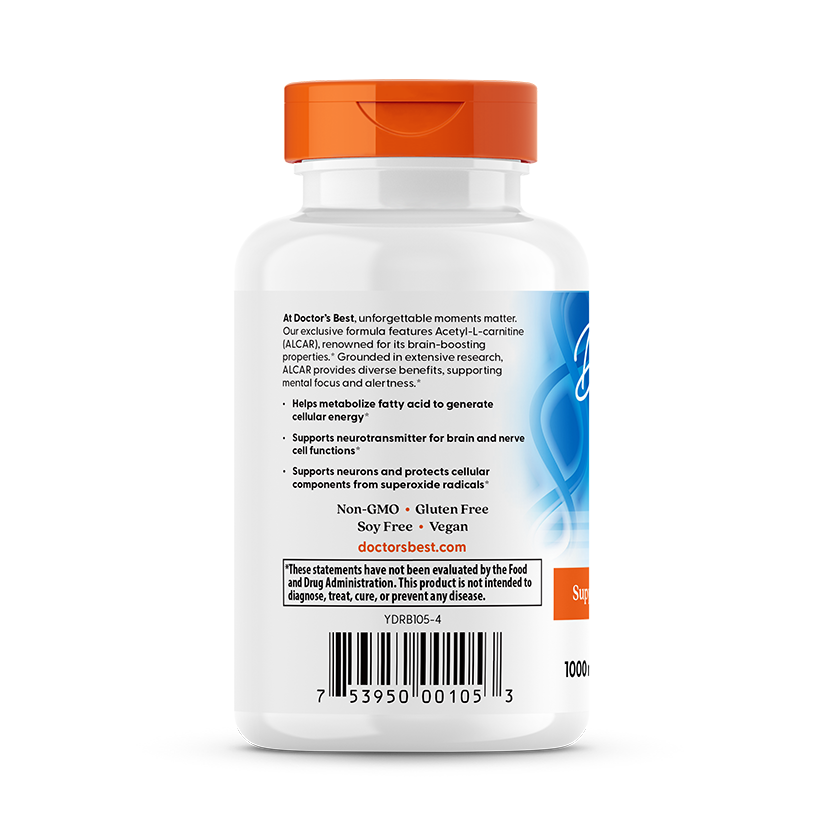 Doctor's Best Acetyl-L-Carnitine 1000mg 60 veggie capsules side panel with usage information