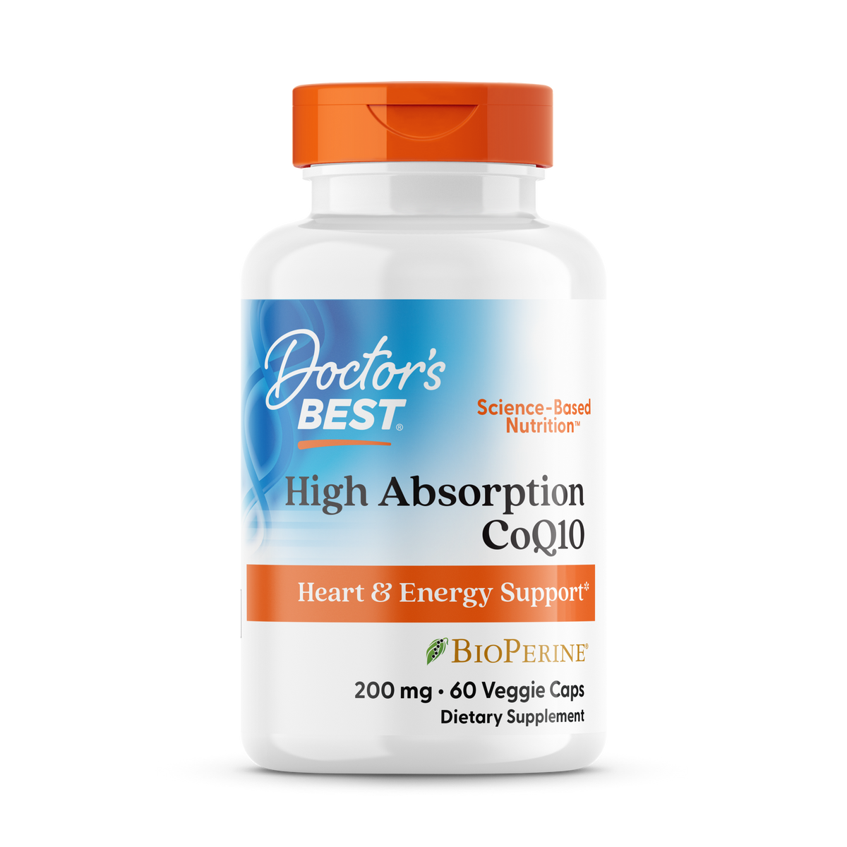 Doctor's Best High Absorption CoQ10 200mg with BioPerine 60 veggie caps front packaging