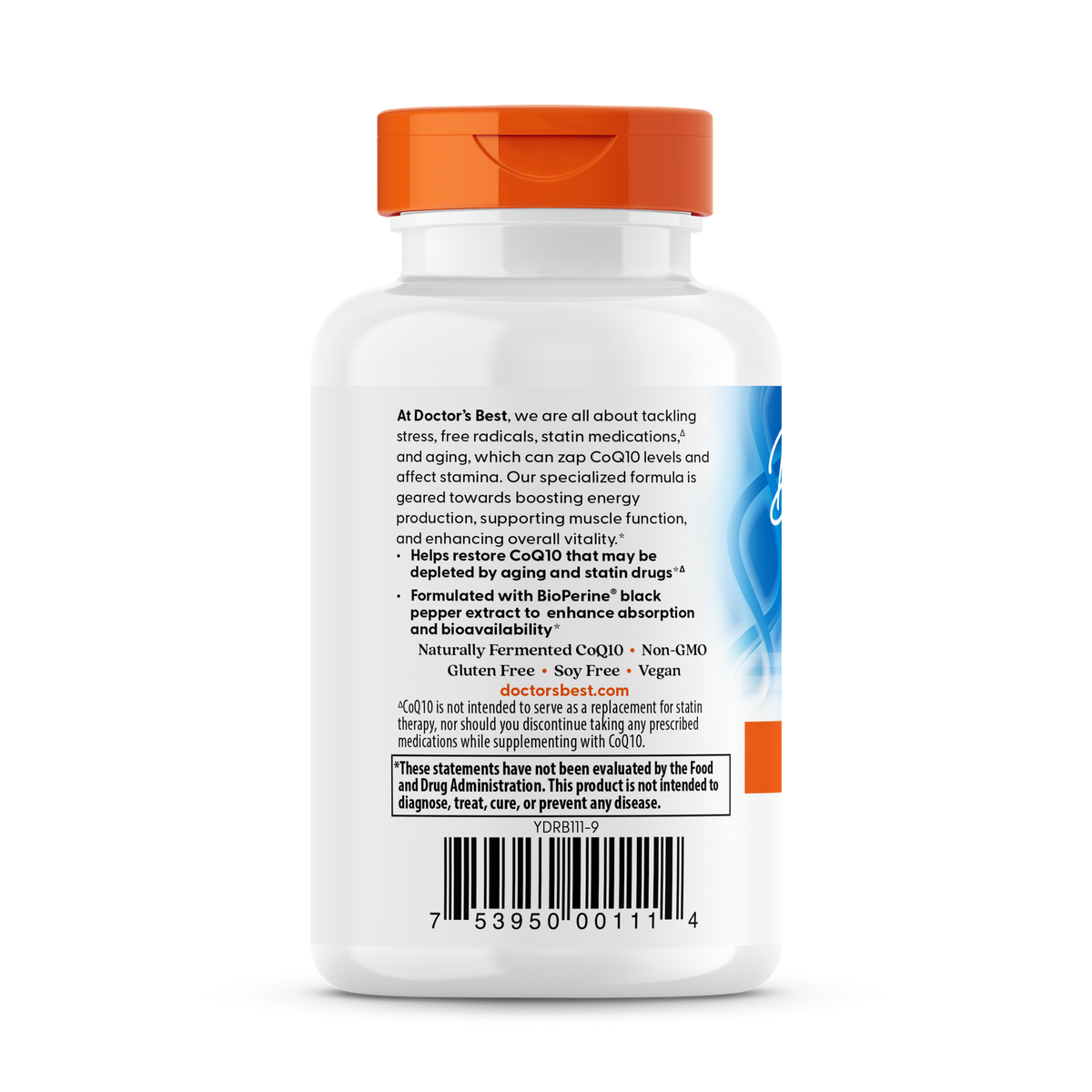 Doctor's Best High Absorption CoQ10 200mg veggie caps side panel detailed ingredient information