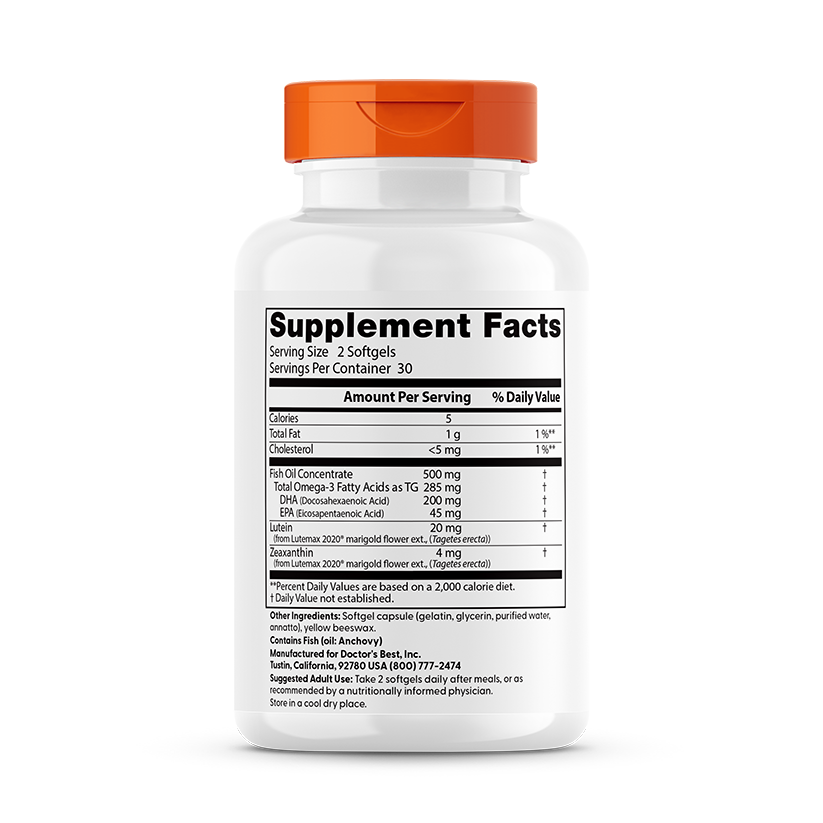 Doctor's Best Vision Enhancers supplement facts showing FloraGlo Lutein and Zeaxanthin levels
