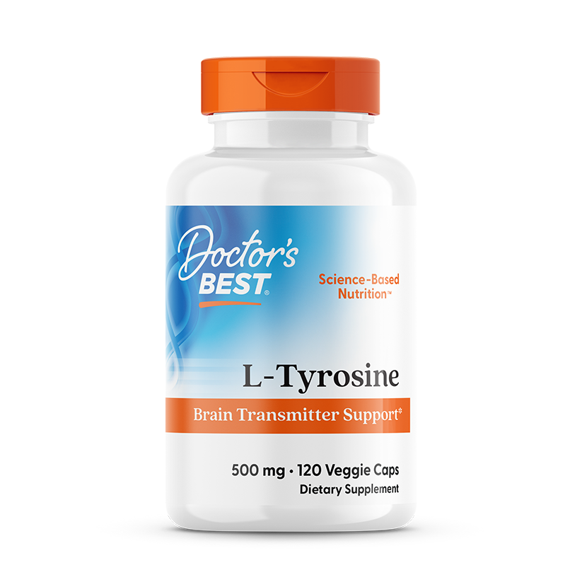 Doctor's Best L-Tyrosine 500mg 120 veggie caps front packaging for cognitive and mood support