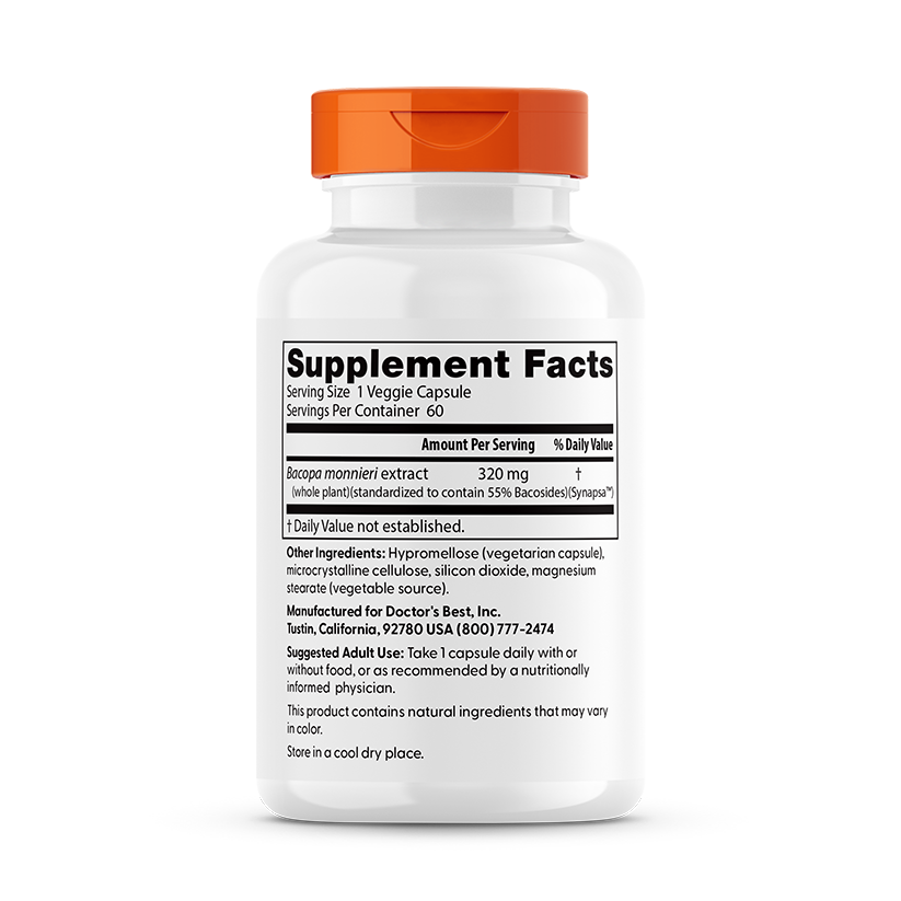 Doctor's Best Bacopa Synapsa supplement facts label showing 320mg per serving details
