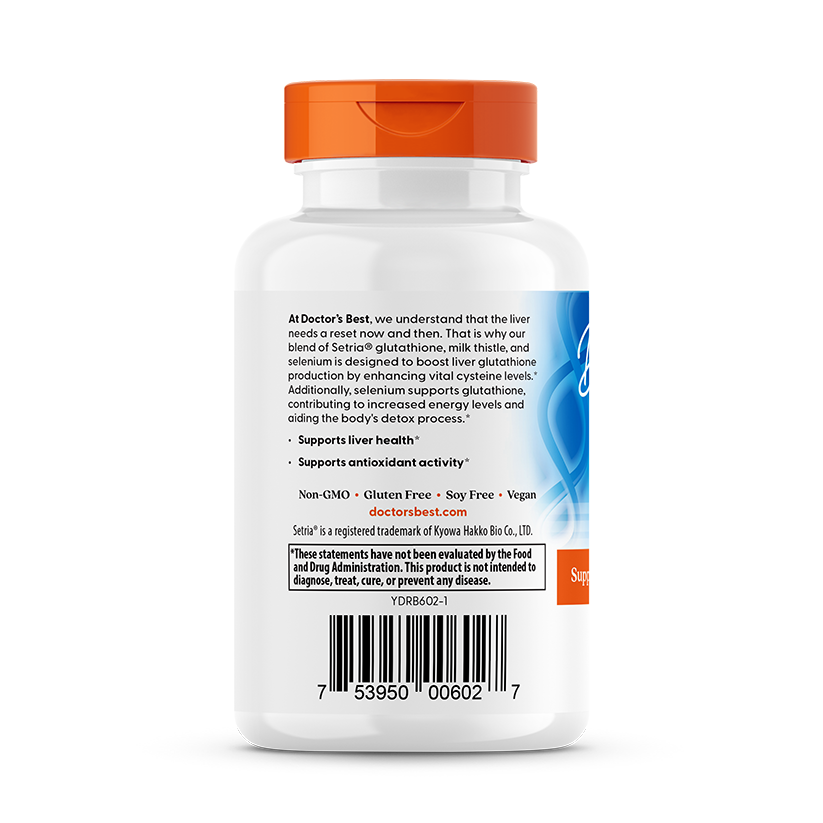 Doctor's Best Glutathione plus Milk Thistle 60 caps side panel with directions and product info