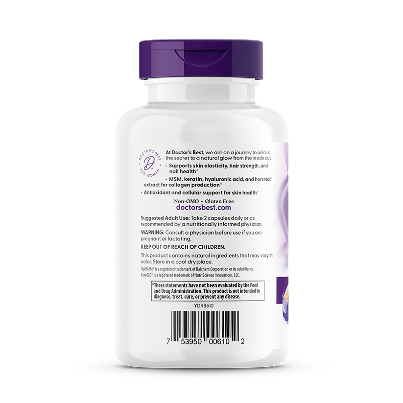 Doctor's Best Women's Hair Skin Nails veggie capsules back panel ingredient breakdown