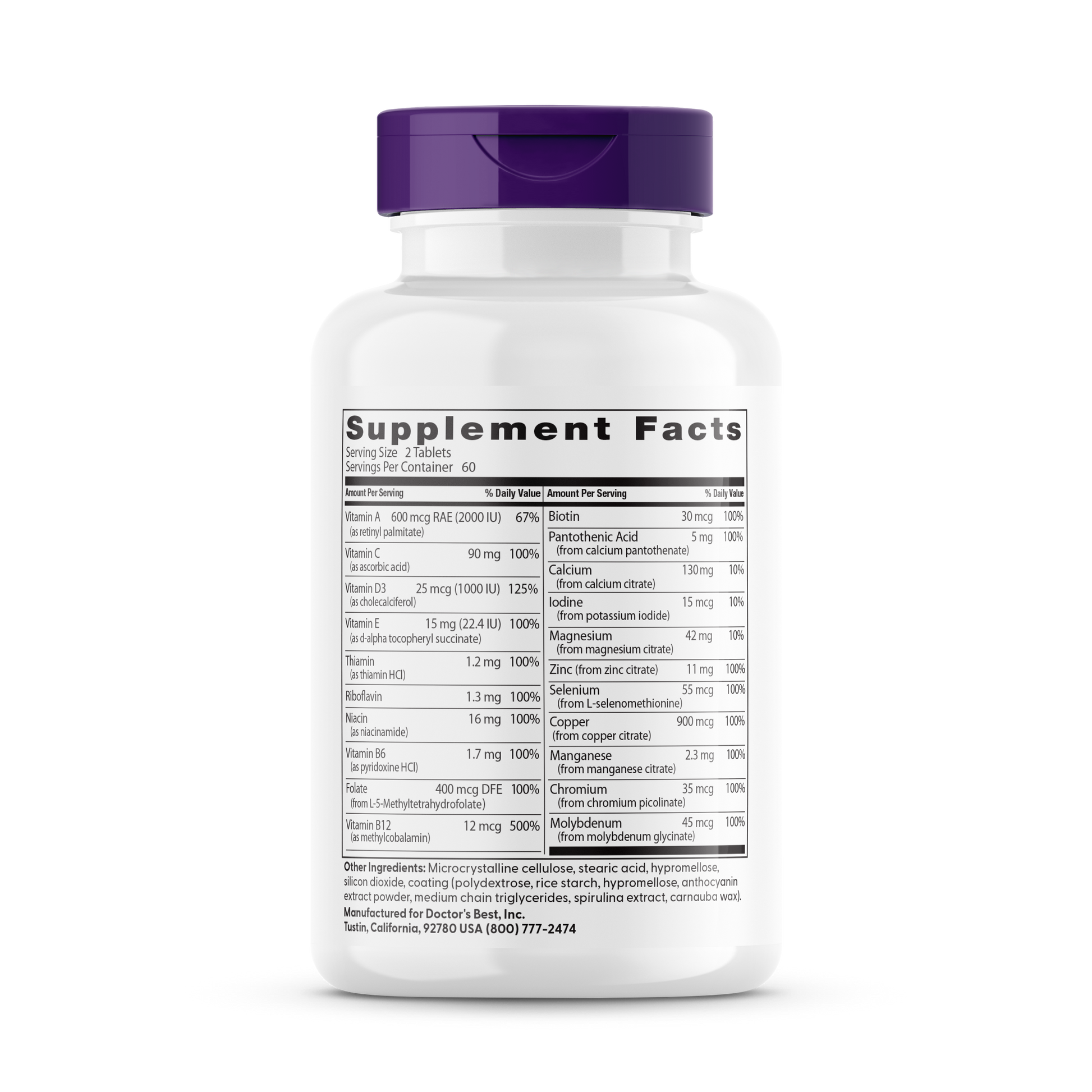 Doctor's Best Women's Multi-Vitamin supplement facts panel showing vitamins and minerals