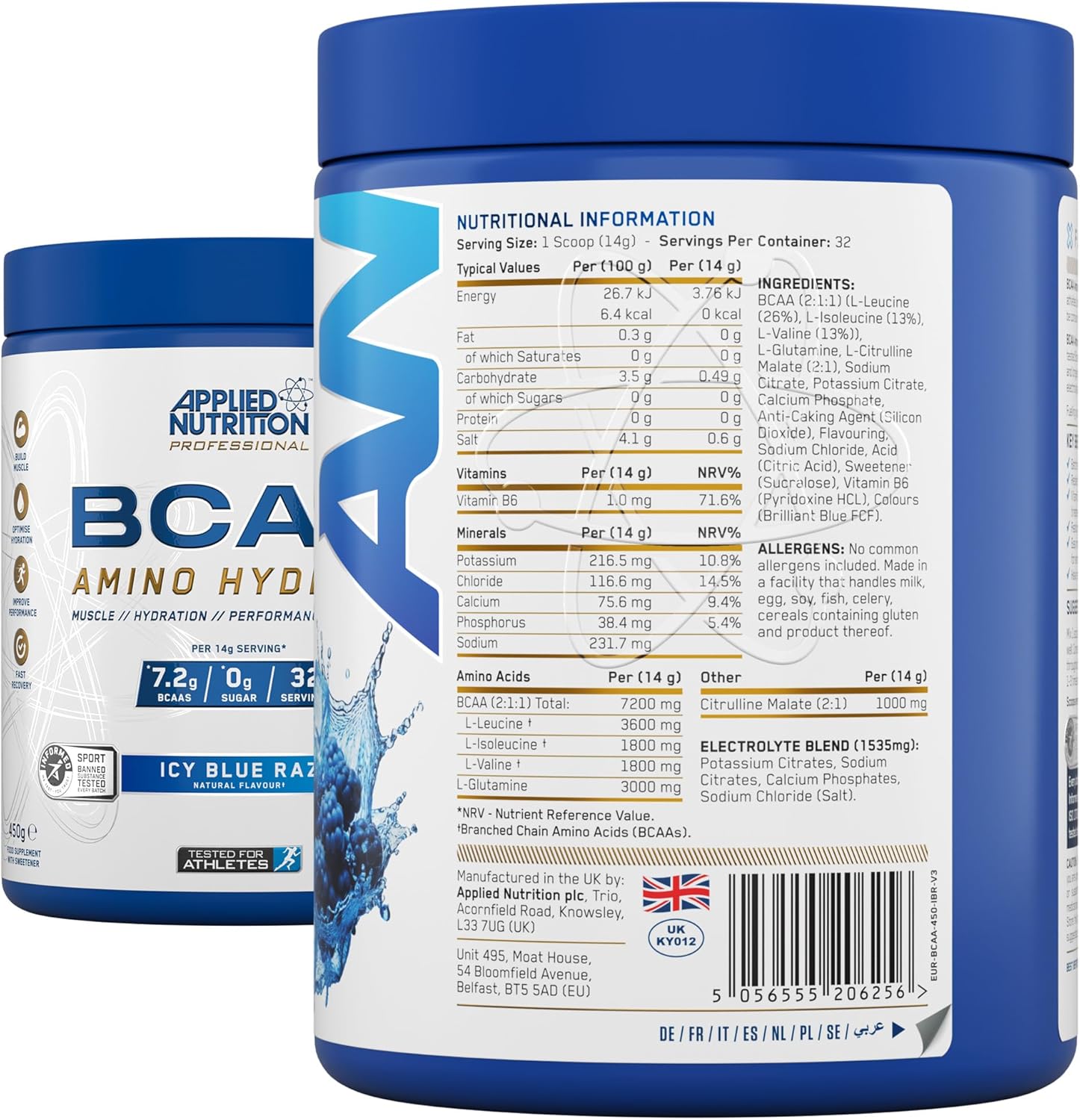 Applied Nutrition BCAA Amino Hydrate large tub supplement product display view