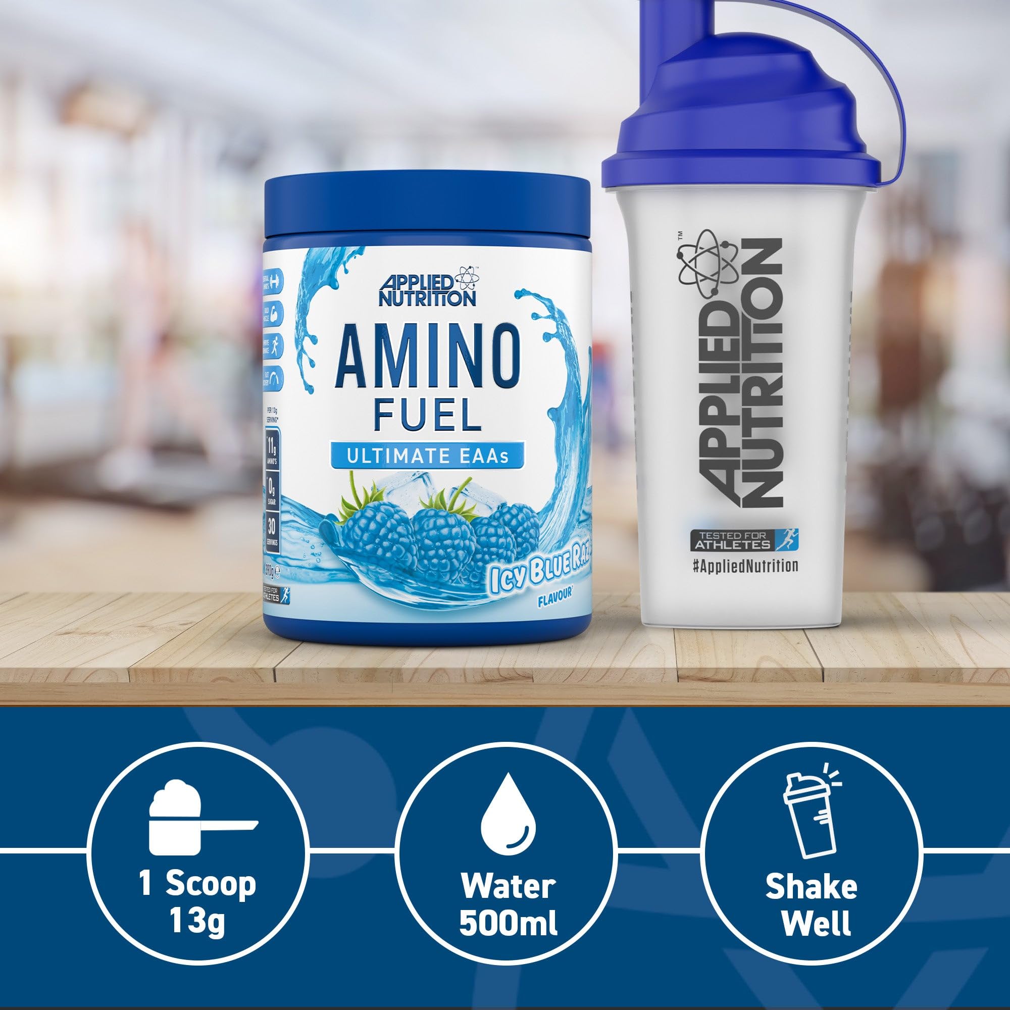 Amino Fuel EAA recovery supplement powder side panel with nutritional information view