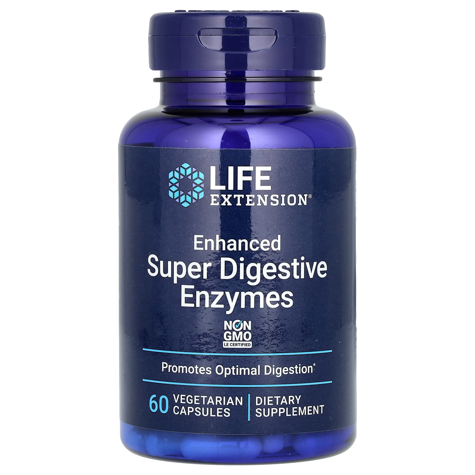 Life Extension Enhanced Super Digestive Enzymes 60 vegetarian capsules bottle front view