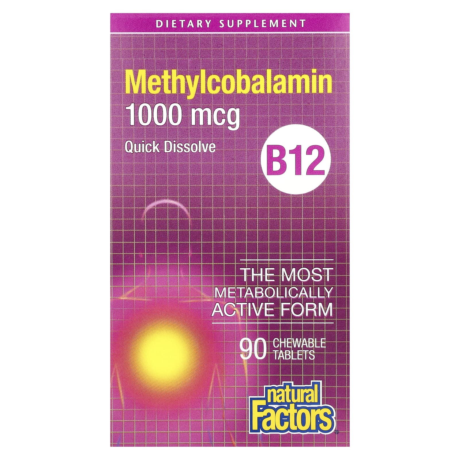 Natural Factors B12 Methylcobalamin 1000 mcg chewable tablets front product packaging view