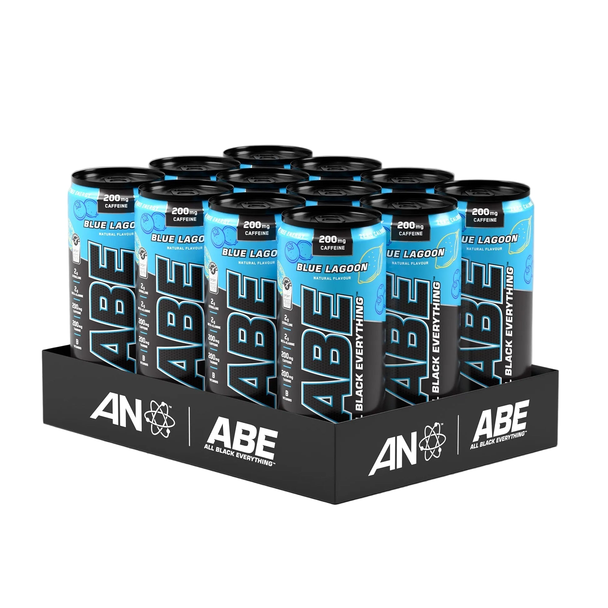 ABE Performance Energy Drink 12x330ml Blue Lagoon multipack pre-workout cans display