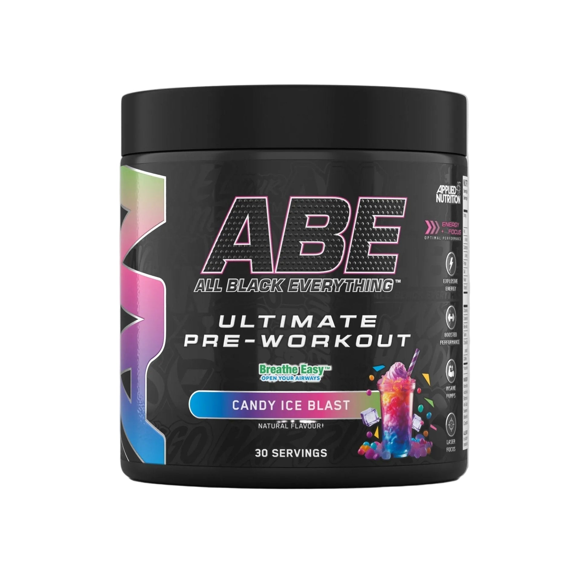 Applied Nutrition ABE Ultimate Pre-Workout 375g Candy Ice Blast flavour black container tub