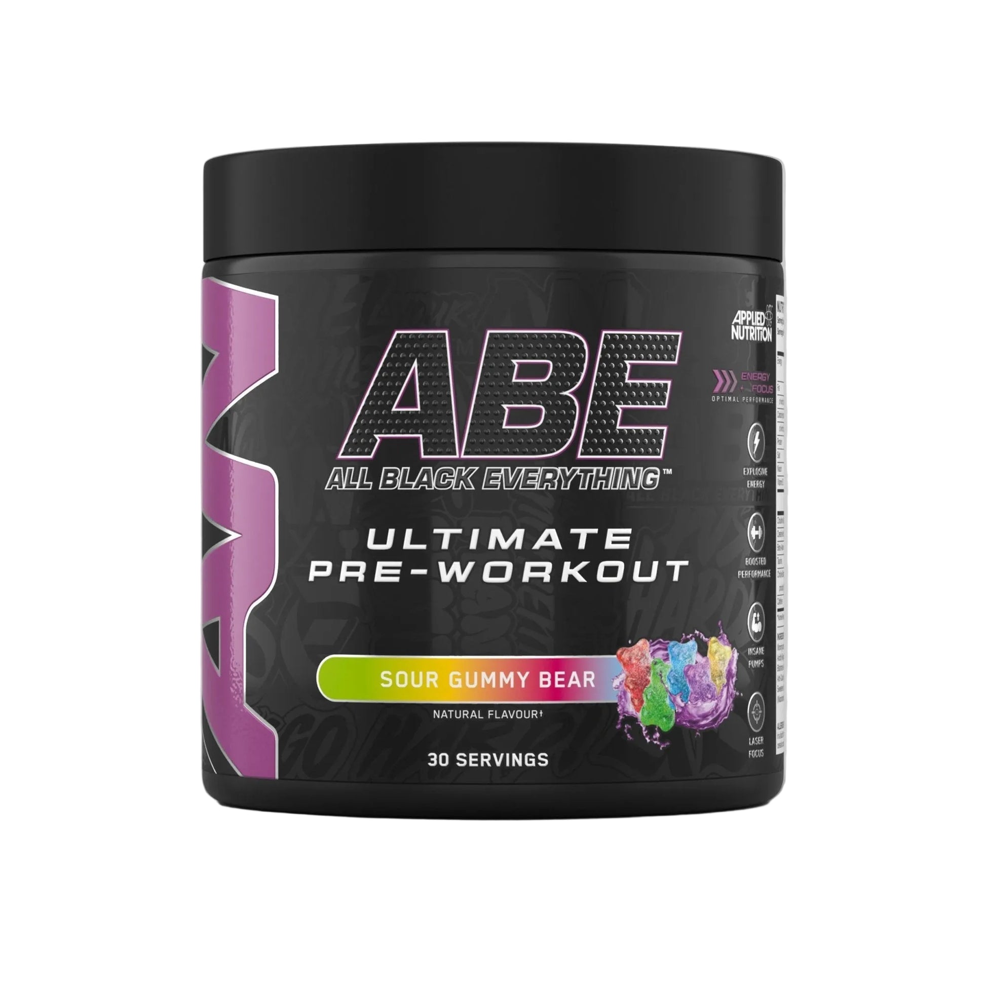 Applied Nutrition ABE All Black Everything Pre-Workout 375g Sour Gummy Bear flavour tub