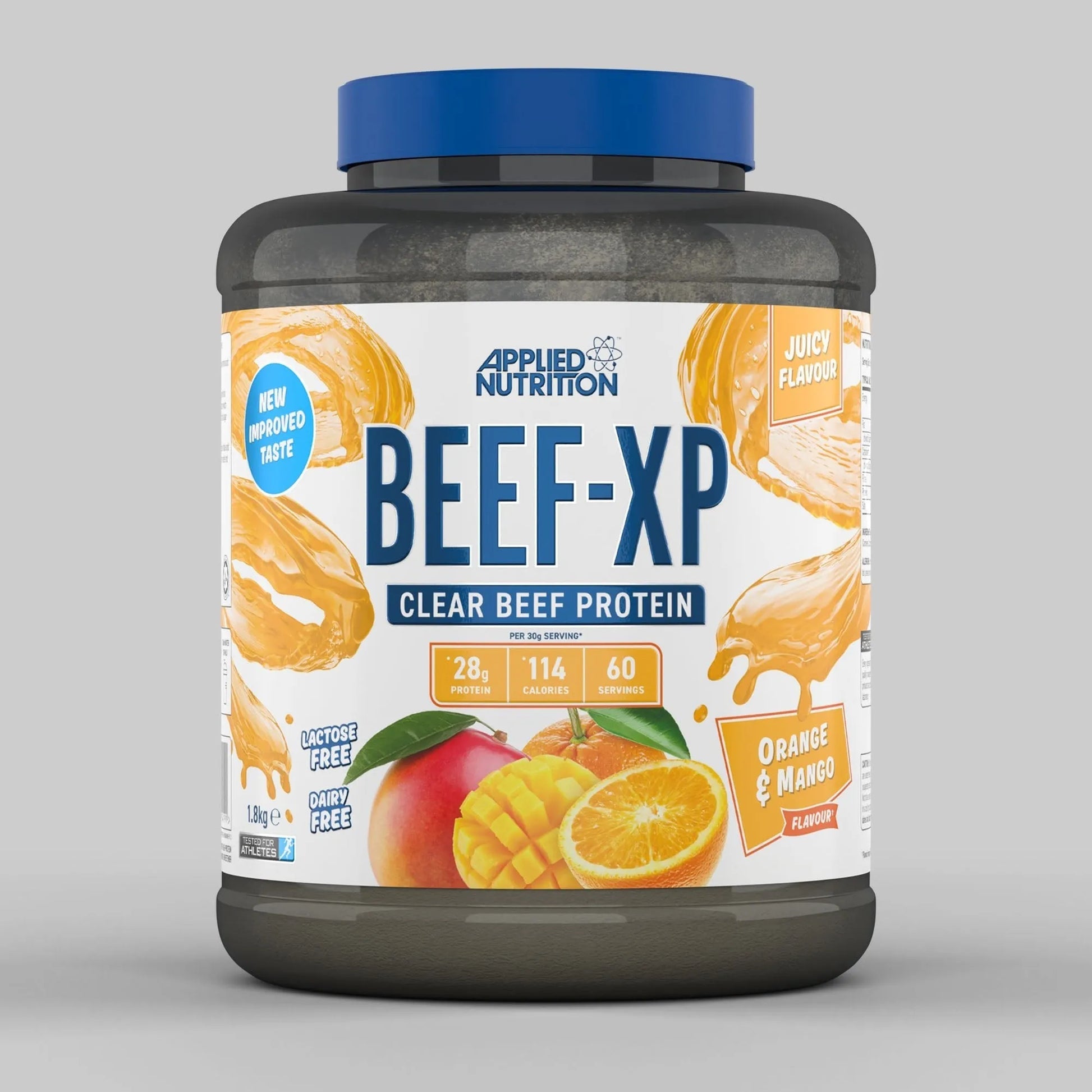 BEEF-XP 1.8kg Orange Mango flavour clear beef protein isolate supplement powder tub