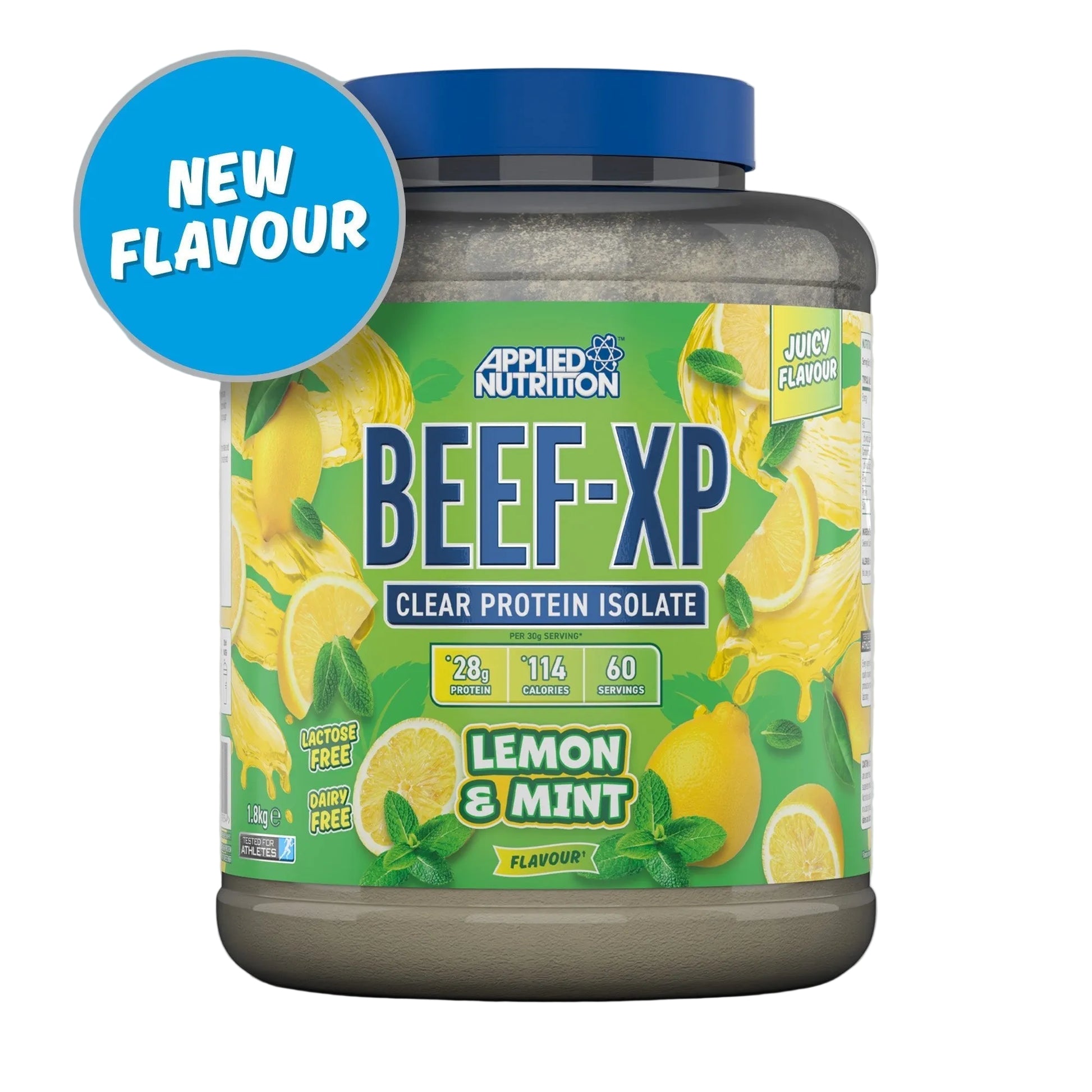 BEEF-XP 1.8kg Lemon and Mint flavour clear beef protein isolate supplement powder tub