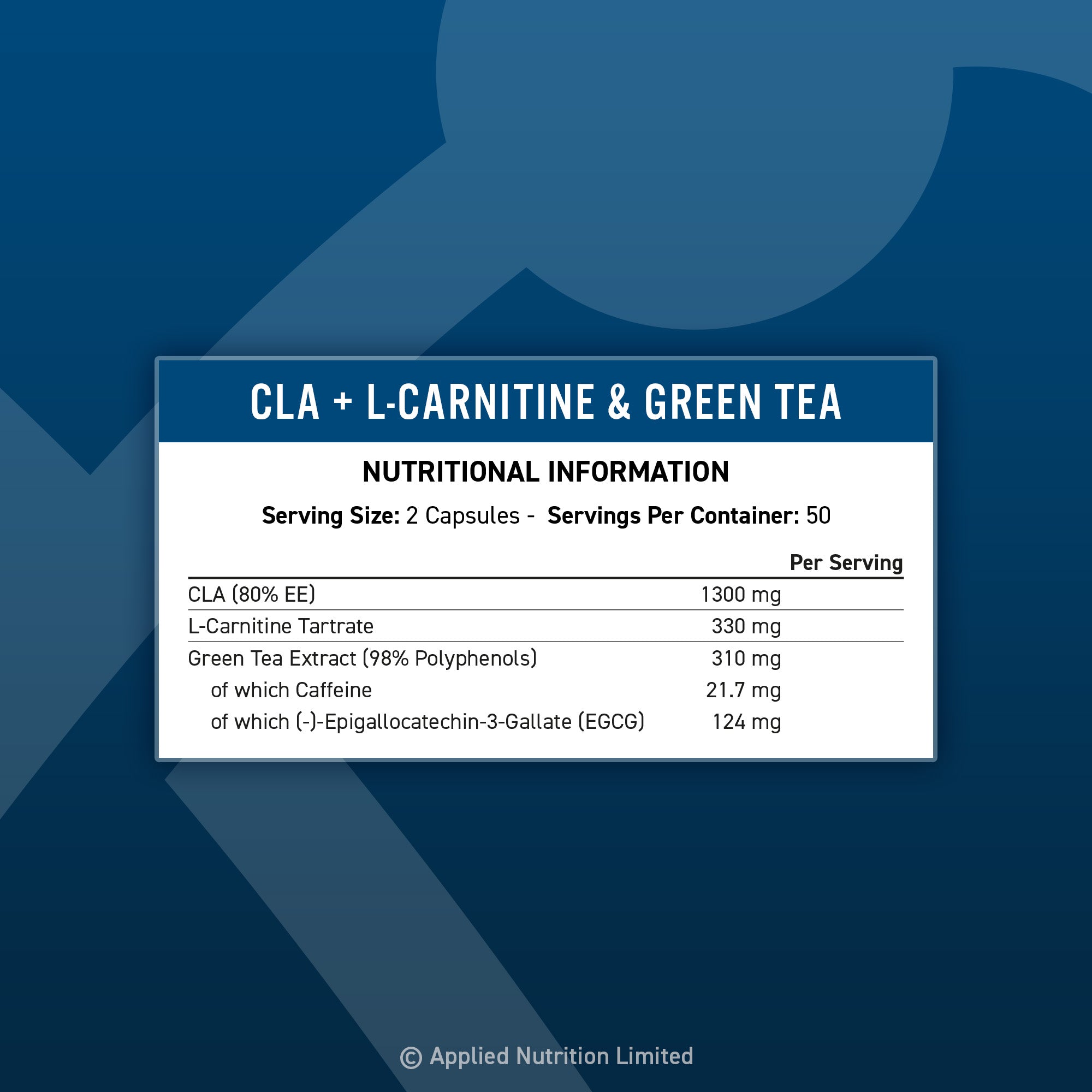 CLA L-Carnitine Green Tea capsules supplement facts label with ingredient and dosage info