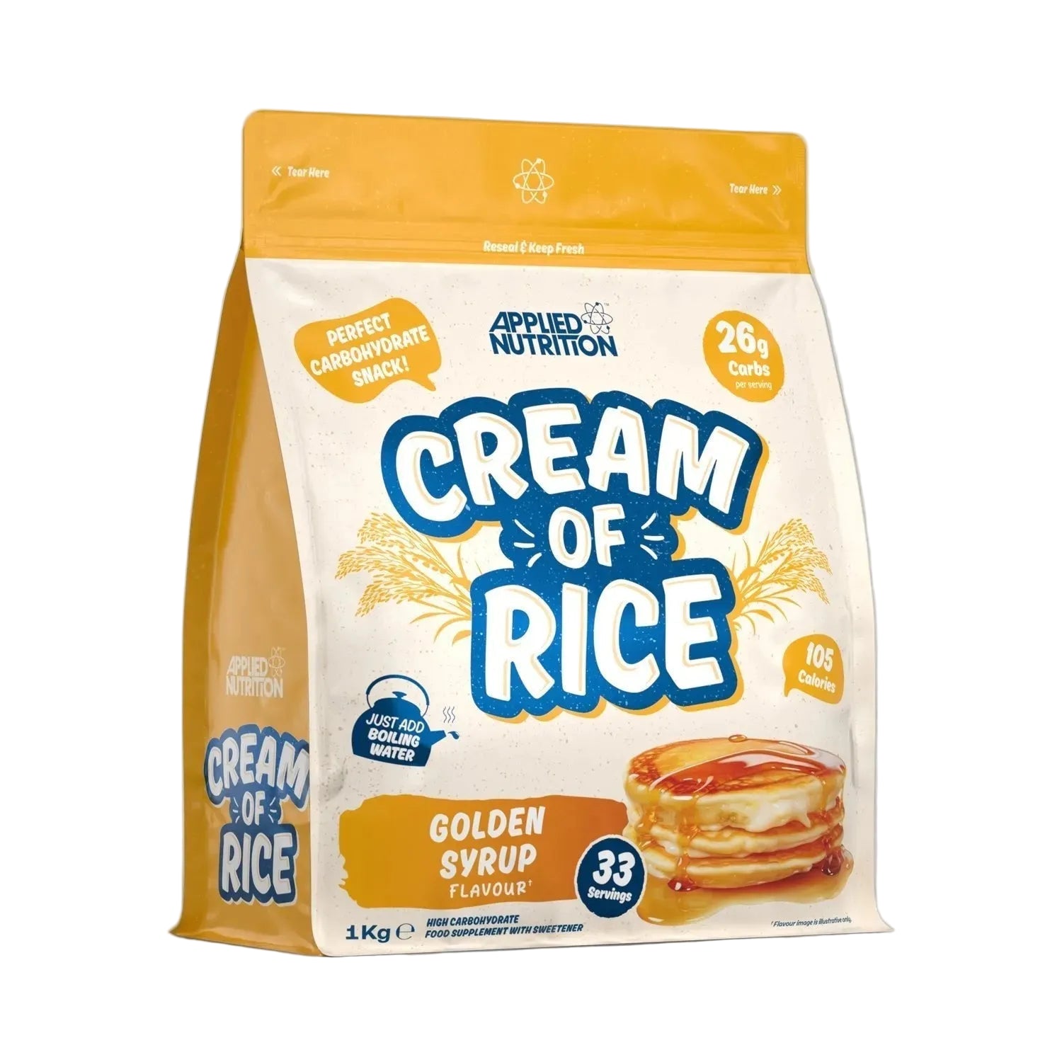 Applied Nutrition Cream of Rice 1kg golden syrup flavor energy carb powder packaging