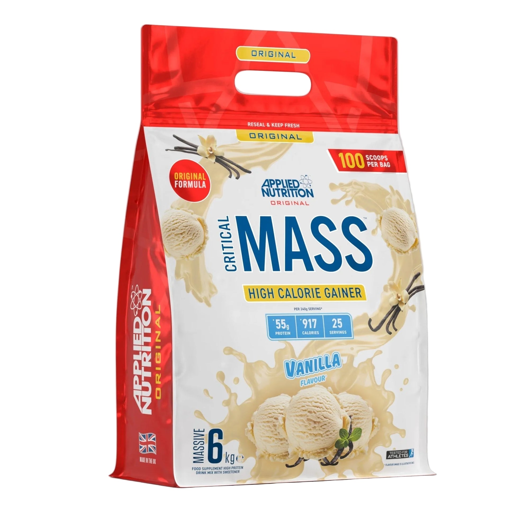 Applied Nutrition Critical Mass Original 6kg Vanilla flavor high calorie mass gainer container