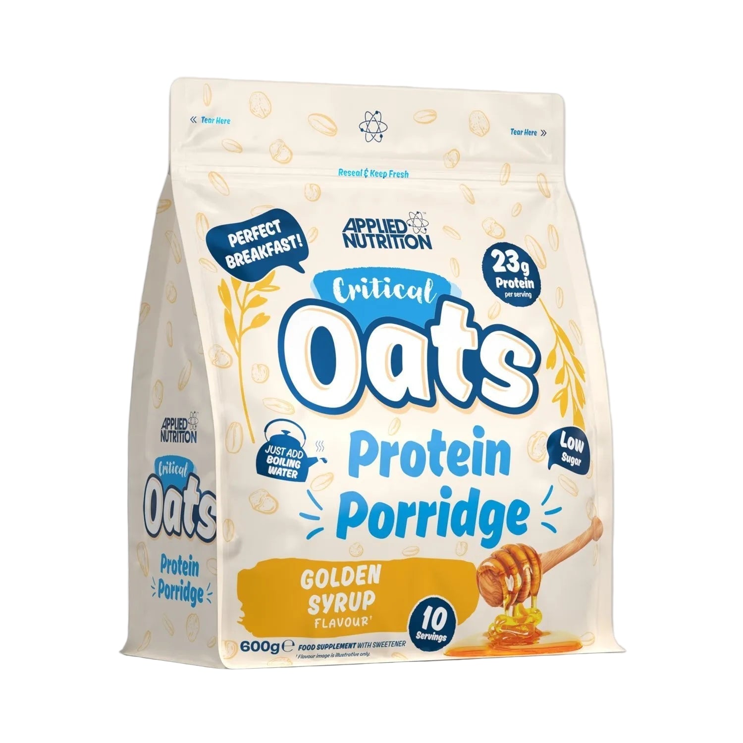 Applied Nutrition Critical Oats Protein Porridge 600g Golden Syrup, high-protein morning meal supplement
